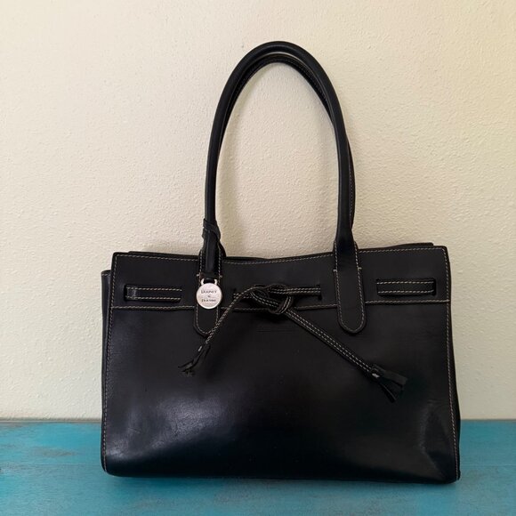Dooney & Bourke Black Leather Tassel Shoulder Bag Tote Made In Italy - Picture 1 of 11